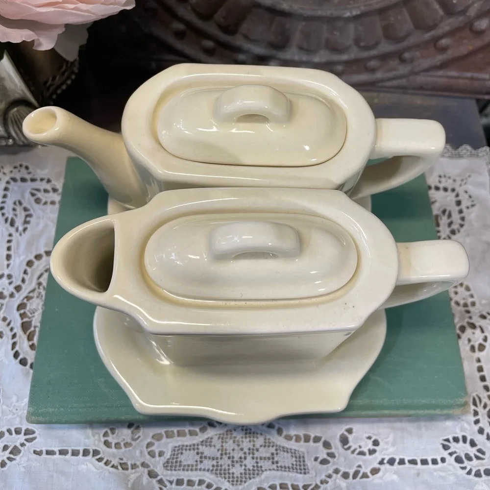 Restoration Hardware ceramic mini teapots creamer pitcher tray French Country